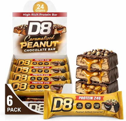 D8 Peanut Salted Caramel Protein Bar - 24g Protein, No Added Sugar, Gluten Free - 6s Pack