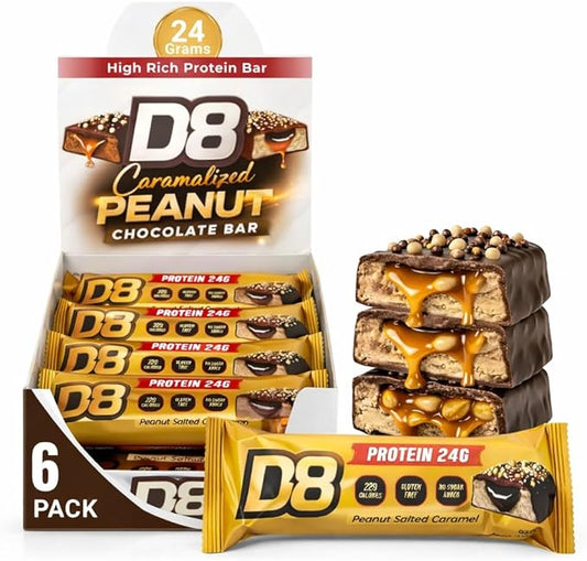 D8 Peanut Salted Caramel Protein Bar - 24g Protein, No Added Sugar, Gluten Free - 6s Pack