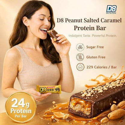D8 Peanut Salted Caramel Protein Bar - 24g Protein, No Added Sugar, Gluten Free - 6s Pack