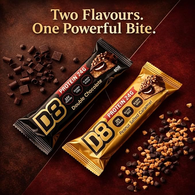 D8 Double Chocolate Protein Bar - 24g Protein, No added Sugar, Gluten Free, Low Calorie - 12 Pack