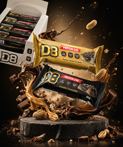 D8 Double Chocolate Protein Bar - 24g Protein, No added Sugar, Gluten Free, Low Calorie - 12 Pack