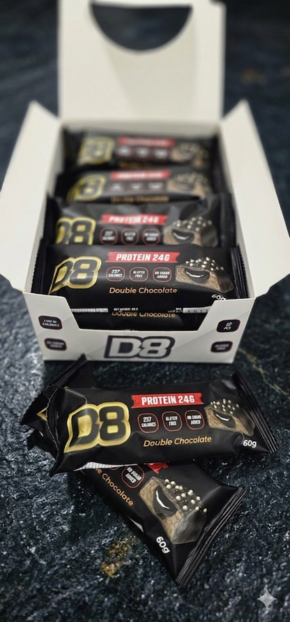 D8 Double Chocolate Protein Bar - 24g Protein, No added Sugar, Gluten Free, Low Calorie - 12 Pack