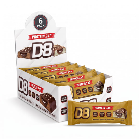 D8 Peanut Salted Caramel protein bars 6-pack with 24g protein